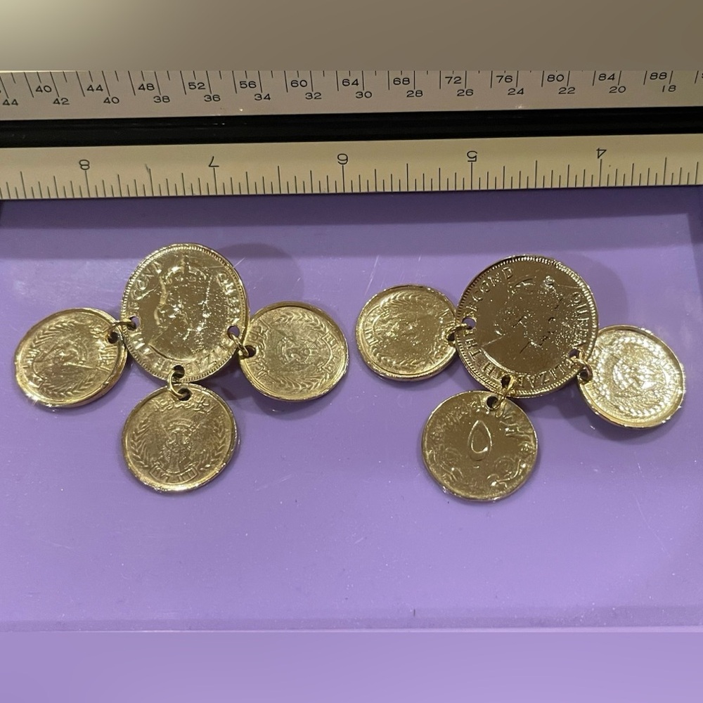 Earrings Lively Dangling Coins Posts Gold Tone, No Backs